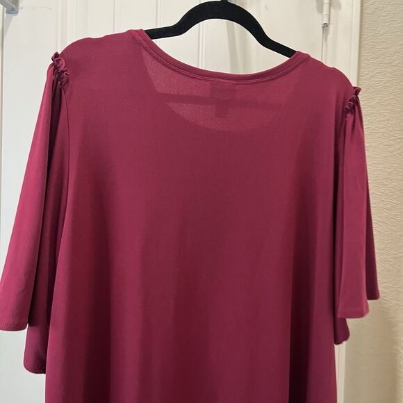 Worthington Burgundy Short Ruffle Wide Sleeve Flowy Top Womens Size XXL 2XL - Picture 8 of 10